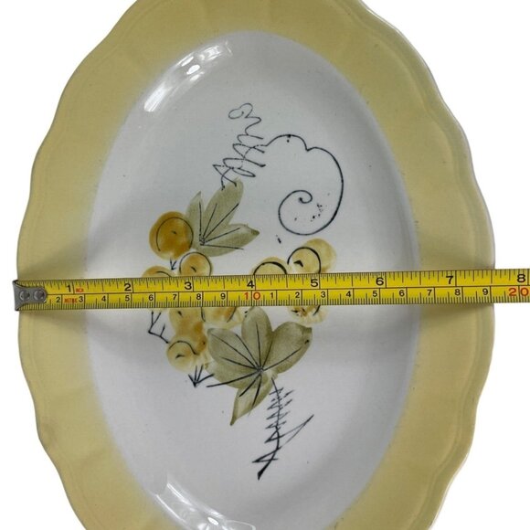 Vintage Corona Ironstone Oval Shaped Platter Yellow & Green Scalloped Border - Picture 10 of 10